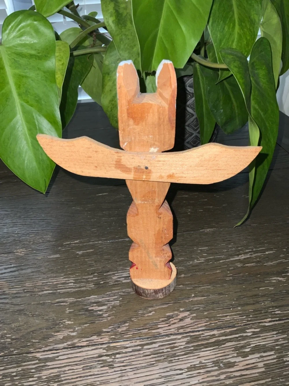 Vintage Native American Hand-Painted Wooden Totem Pole Sculpture - Multi-Color